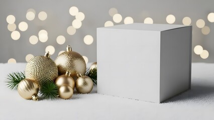 Elegant Christmas Present Mockup with Pine & Ornaments