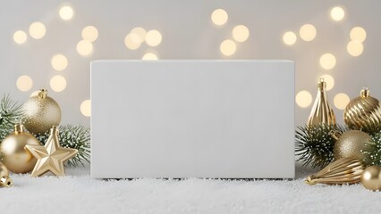 Blank Christmas Gift Box Mockup with Gold Accents