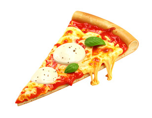 Delicious slice of pizza with cheese and basil