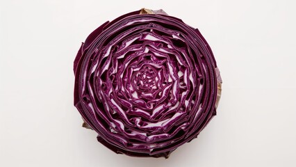Fototapeta premium A close-up of a purple cabbage cross-section showing layered leaves.