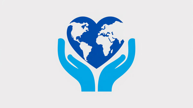 Caring hands support heart-shaped world globe, global protection