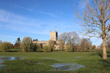 Autumnal view of Tewkesbury Abbey, Gloucestershire.
