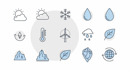 Collection of Weather and Environmental Icons Representing Nature.