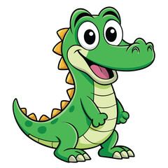Fototapeta premium Cheerful Green Cartoon Crocodile with Outline on White Background