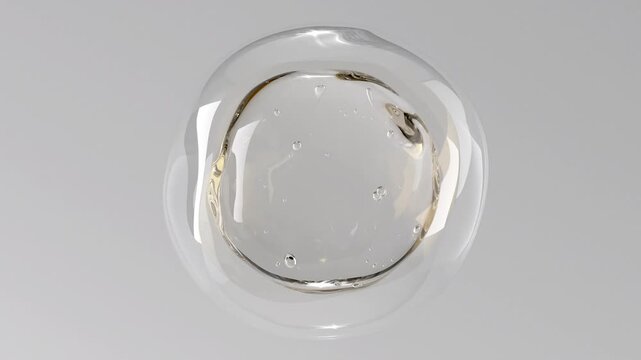 Skin recovery of water molecule for deep hydration. Mineral-rich water bubble 3d motion graphic. Skin care cosmetics innovation clinical science concept