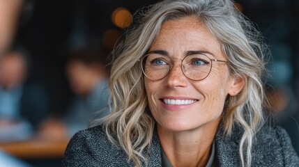 Smiling financial advisor consults with client in office setting during daylight hours