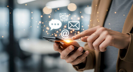 Mobile Communication Woman Using Smartphone for Email Chat Social Media Marketing Digital Strategy Business