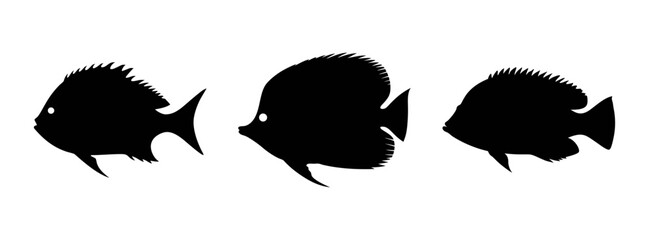 Black silhouette of tropical fish vector illustration ocean sea life underwater wildlife aquarium nature reef fish