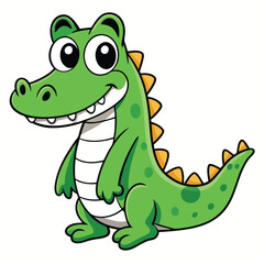 Obraz premium Cheerful Green Crocodile Cartoon with Big Eyes on White Background