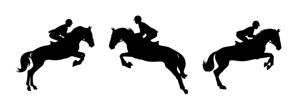 Horseback riding show jumping equestrian sport silhouette horses rider black and white action competition