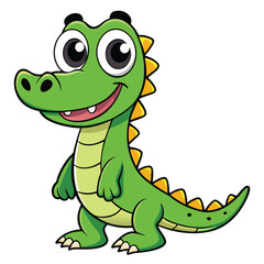 Fototapeta premium Cheerful Green Crocodile Standing with Smiling Face on White Background