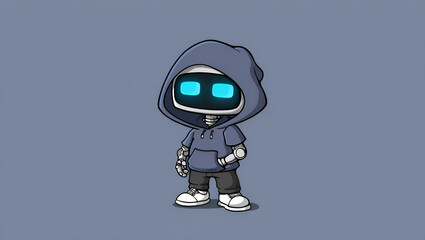Chibi Robot in Hoodie Playful Design for Tech and Urban Themes, Generative AI