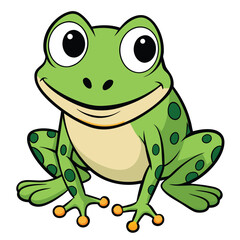 Fototapeta premium Cheerful Green Frog Cartoon on White Background Detailed