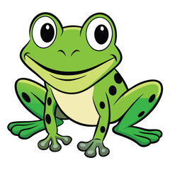 Obraz premium Cheerful Green Frog Sitting, Big Eyes and Smiling on White Background
