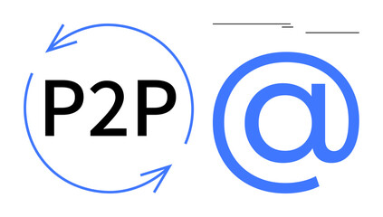 Fototapeta premium P2P text encircled by arrows and a large symbol representing email, connectivity, and exchange. Ideal for technology, communication, networking, collaboration, digital payment, data sharing