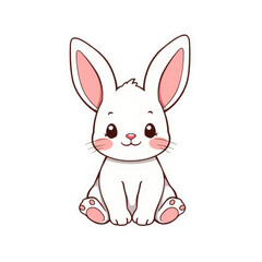 Obraz premium Cute cartoon white bunny rabbit sitting isolated on transparent background