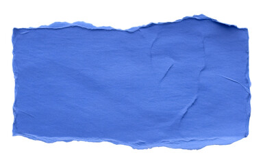 Piece of blue torn paper isolated on transparent background, providing a textured and vibrant element for design compositions