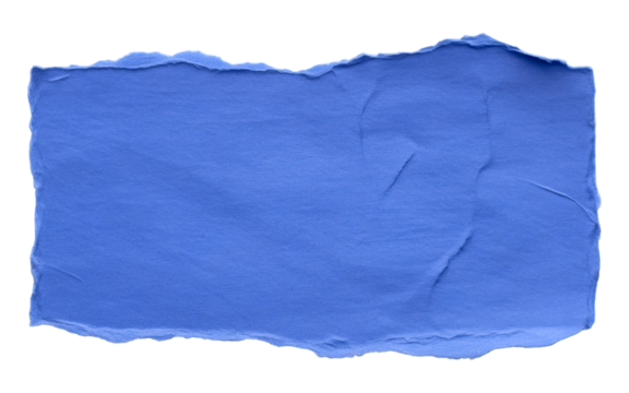 Piece of blue torn paper isolated on transparent background, providing a textured and vibrant element for design compositions