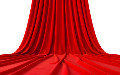 Dramatic red curtain cascading down, isolated on transparent background, creating a sense of anticipation and elegance