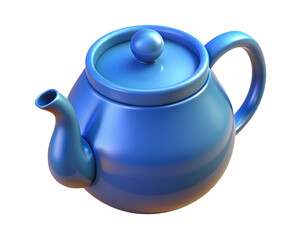 3D Blue Round Teapot Kettle Hot Drink on Transparent Background PNG 