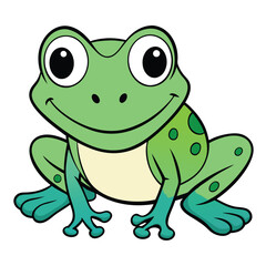 Fototapeta premium Cute Cartoon Frog on White Background with Charming, Amusing Smile