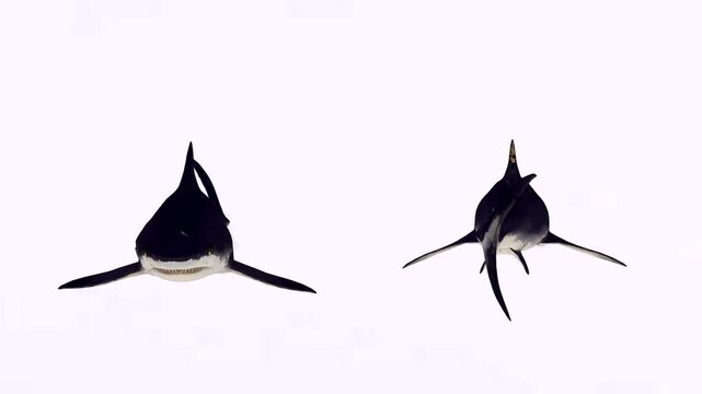 Danger shark with front and back view shark with white background or chroma key video clip motion
