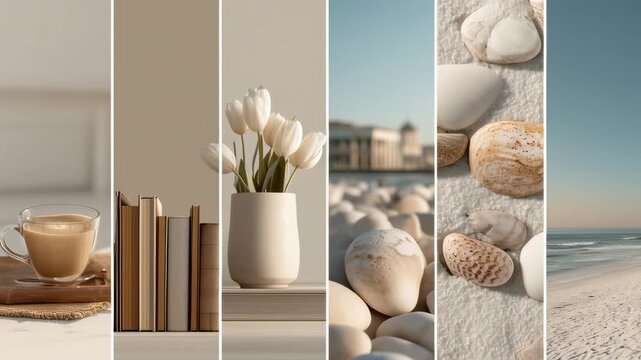 Soft beach tones with coastal elements