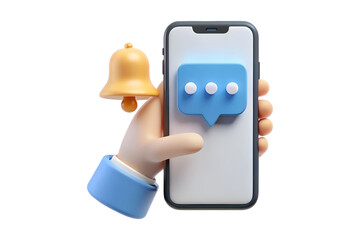 3D Hand Phone Notification Message Alert Icon on Transparent Background PNG 