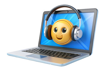 Laptop Emoji Headphone Music Sound Icon on Transparent Background PNG 