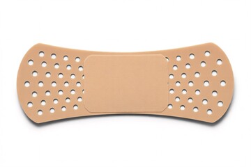 Curved Beige Medical Adhesive Bandage with Perforated Ends on White Background