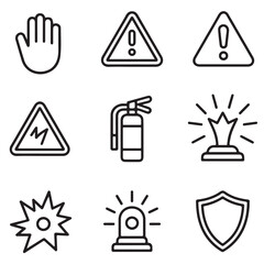 Workplace Safety Icon Collection — Electrical Hazard, Explosion, Fire Extinguisher and Protection Shield