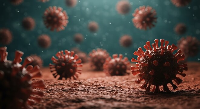 Microscopic view of virus cells impacting human health worldwide pandemic