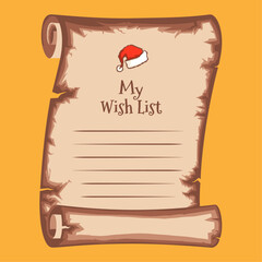 Christmas letter template with a wish list on vintage parchment with a Santa hat