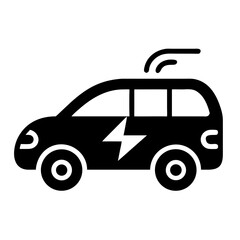 Fototapeta premium Electric car icon with lightning bolt and wireless signal icon