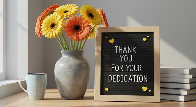 Thank you for your dedication appreciation message with flowers and coffee