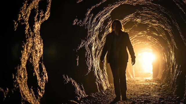 Exploring an Abandoned Mine Tunnel with Dramatic Lighting.