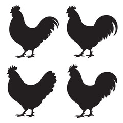 Rooster and Hen Silhouette Set – Farm Poultry Vector Collection