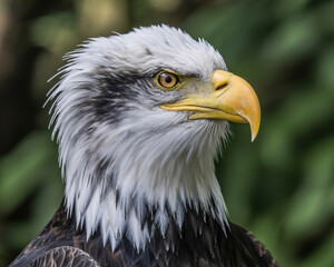 Obraz premium Majestic bald eagle portrait showcasing sharp focus and intricate feather details conveying power and freedom for impactful patriotic symbolism