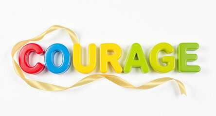 Showcase your strength with colorful letters spelling courage against a bright background, inspiring determination and positive thinking for empowering content creation