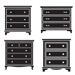 Minimal Drawer Cabinet Icons – Modern Dresser Silhouette Vector Collection