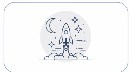 Rocket Launching into Space with Stars and Moon.