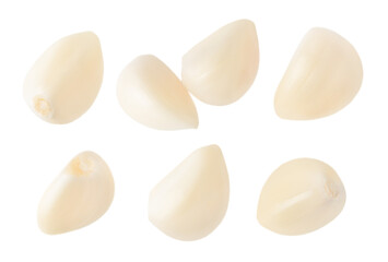 peeled garlic cloves on a white isolated background
