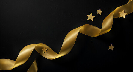 Elegant gold ribbon with shimmering stars for holiday cheer, perfect for festive occasions, celebrations, and adding a touch of luxury to your designs