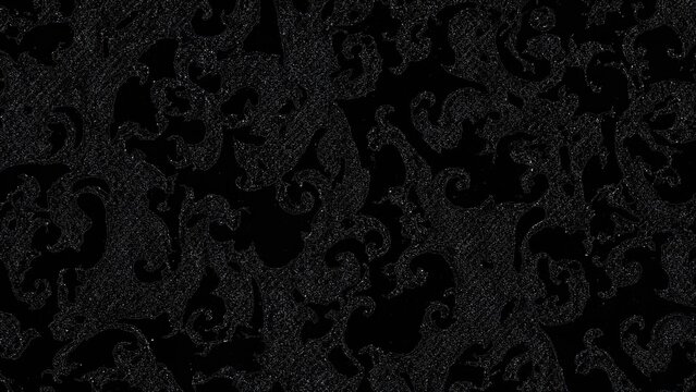 Pattern design with black and gray intricate damask motifs, creating a textured and ornate appearance. - Powered by Adobe