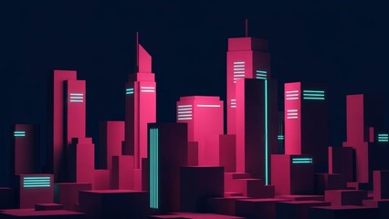 Vibrant Cityscape Neon-Lit Urban Architecture with Towering Skyscrapers, A Blend of Modern Business and Travel Destinations