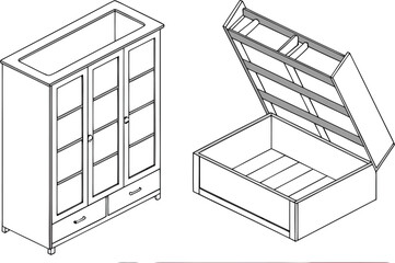 Cozy Isometric Bedroom Layout with Bed, Windows, Doors, and Furniture – A Simple and Friendly Room Design Illustration