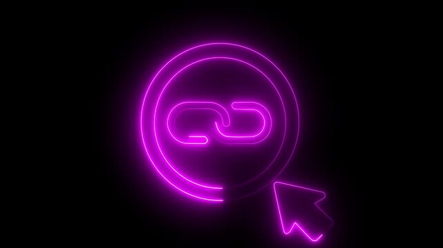 glowing neon link minimalist stroke icon animation on black background.4k motion video animation.