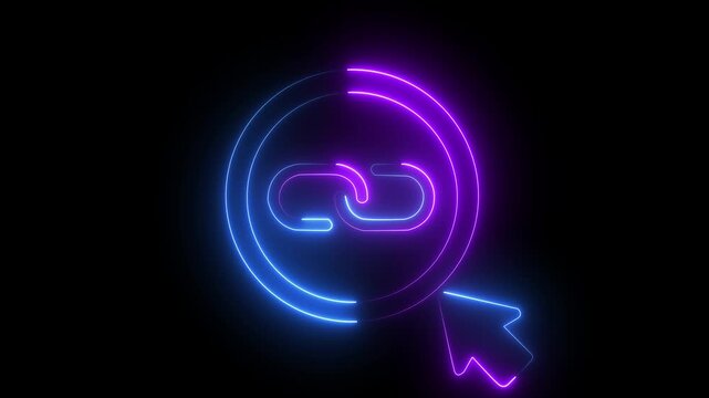 glowing neon link minimalist stroke icon animation on black background.4k motion video animation.