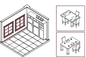 Cozy Isometric Bedroom Layout with Bed, Windows, Doors, and Furniture – A Simple and Friendly Room Design Illustration