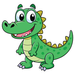 Obraz premium Friendly Cartoon Green Dinosaur with Big Eyes on White Background